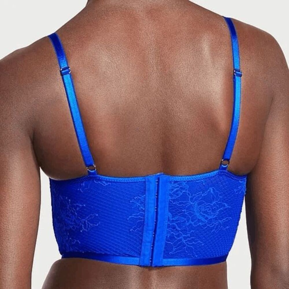 Victorias Secret Royal Blue Lace Corset Bombshell Plunge Push Up Bra 34D - Picture 12 of 14